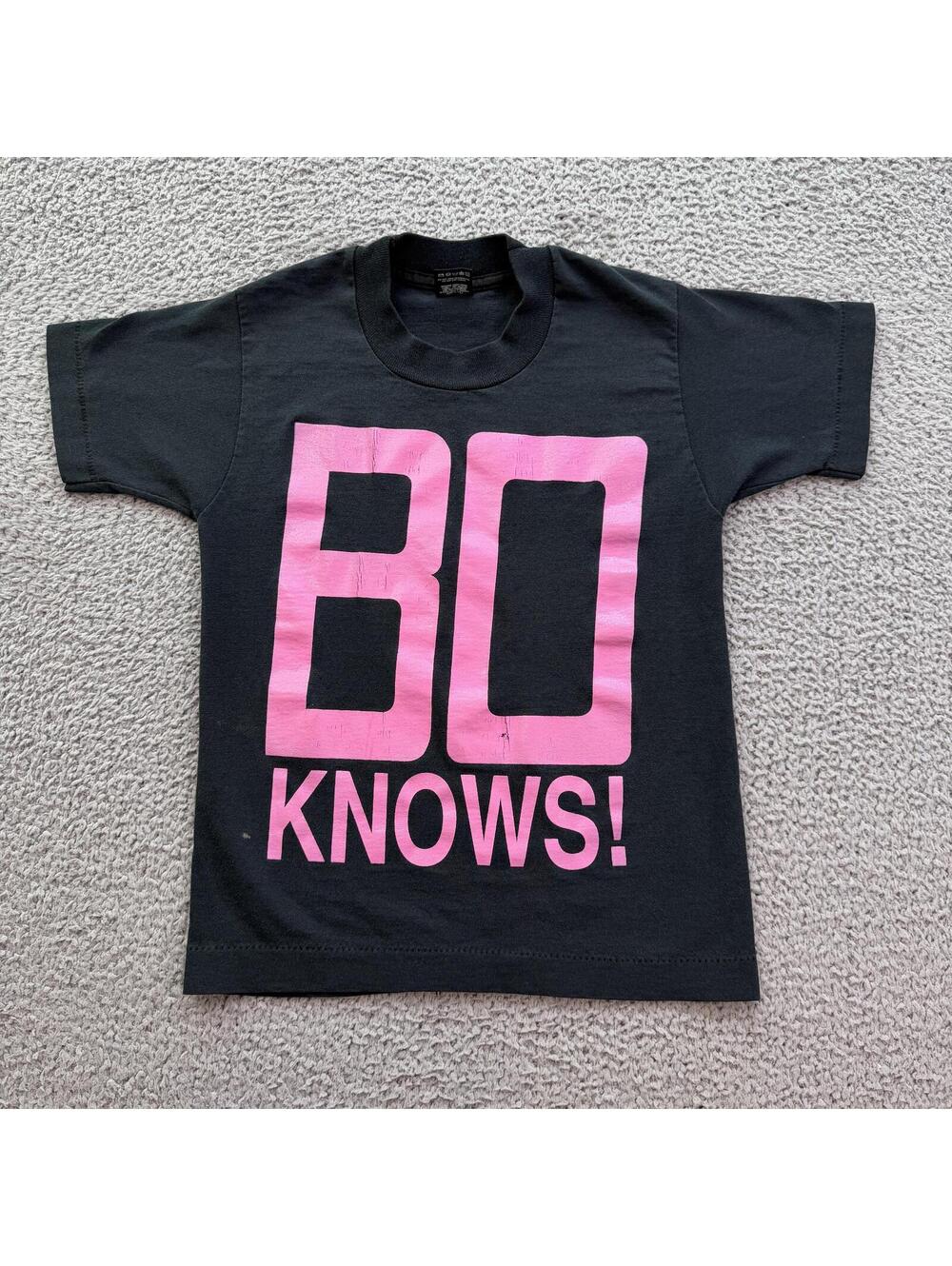 Vintage 90s Baby Tee Screen Stars Best BO KNOWS! Made in USA Black Cropped XS